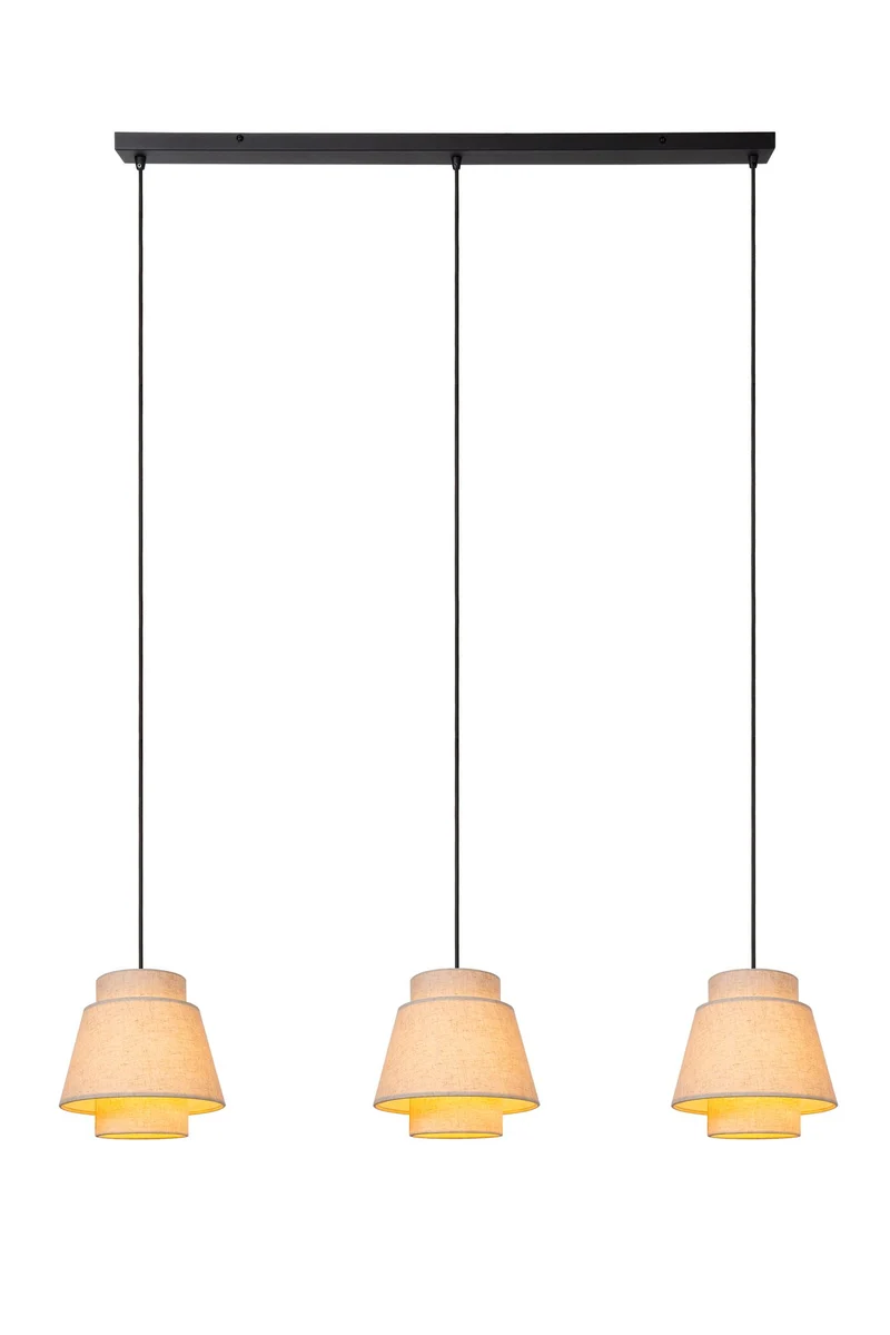 Pendelleuchte Tribute 3-flammig mit rechteckigem Stoffschirm 120cm