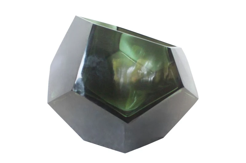 Casa Padrino Luxus Schale Türkis Ø 24,5 x H. 19,5 cm - Große Deko Schale aus massivem Farbglas in Aqua mit facettiertem Diamant-Schliff - Luxus Deko Accessoires