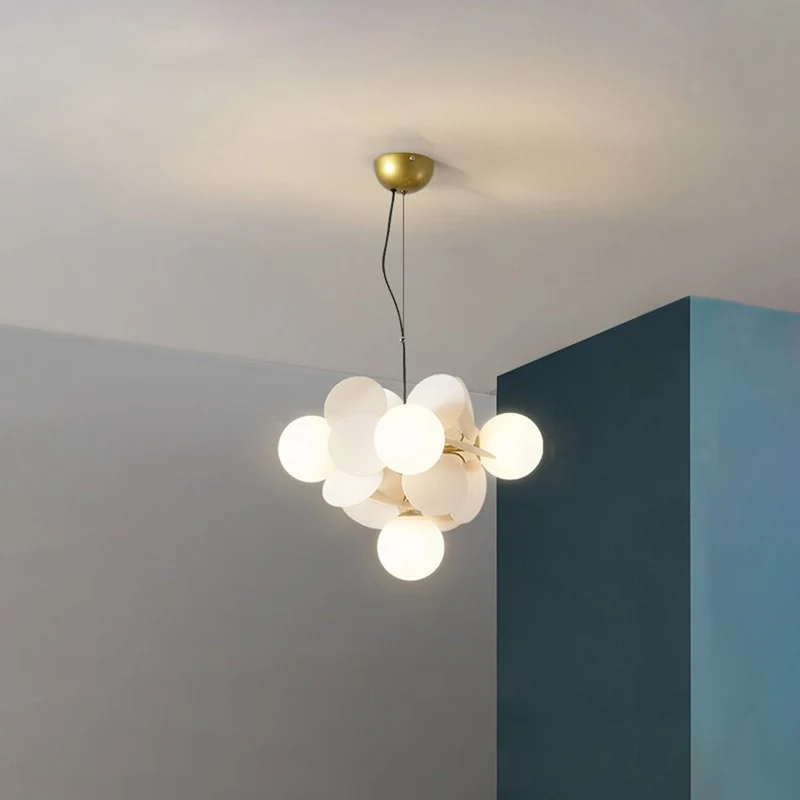 Glazen Kroonluchter met Acryl G9 LED Bloemtakken Dimbaar Drie Kleuren Woonkamer Eetkamer Plafondverlichting | Sansoti