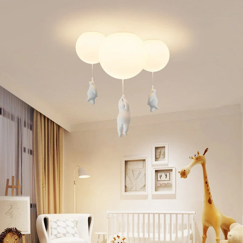 Speelse Berenballon LED Plafondlamp Wit Kinderkamer Babykamer Woonruimte Resina Acryl Creatieve Verlichting | Sansoti