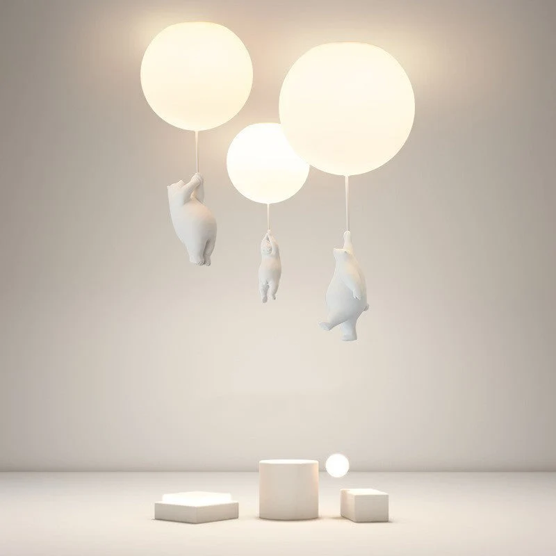 Speelse Berenballon LED Plafondlamp Wit Kinderkamer Babykamer Woonruimte Resina Acryl Creatieve Verlichting | Sansoti