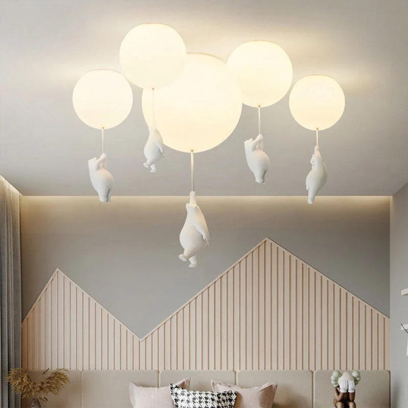 Speelse Berenballon LED Plafondlamp Wit Kinderkamer Babykamer Woonruimte Resina Acryl Creatieve Verlichting | Sansoti
