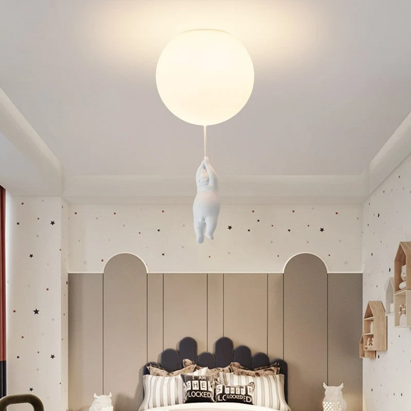 Speelse Berenballon LED Plafondlamp Wit Kinderkamer Babykamer Woonruimte Resina Acryl Creatieve Verlichting | Sansoti