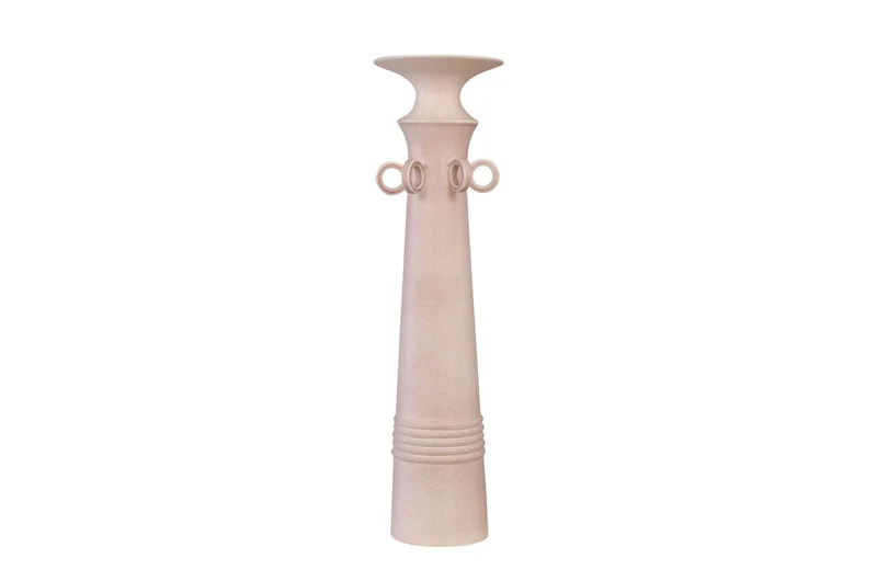 Casa Padrino Luxus Vase Rosa Ø 15 x H. 54,5 cm - Hohe schlanke Vase Datoga Choker aus Steingut mit Ringen am Hals - Luxus Deko Accessoires