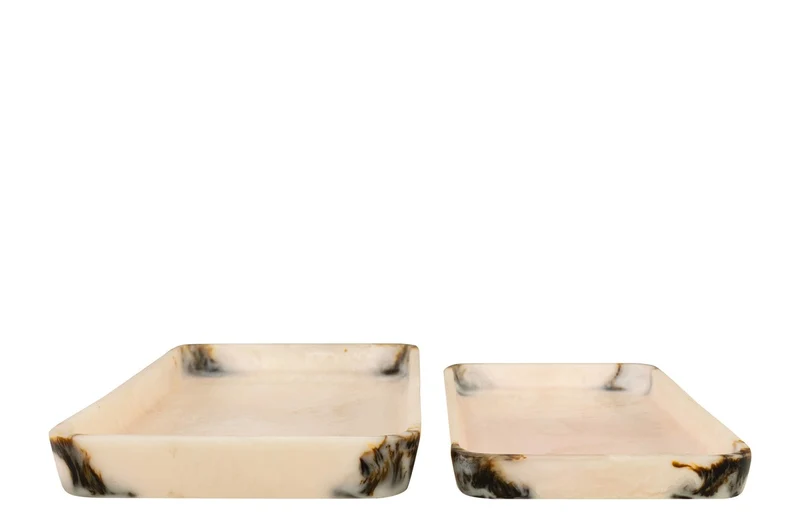 Casa Padrino Luxus Tabletts 2er Set Schwarz / Beige - Elegante Deko Tabletts aus transluzentem Kunstharz in Schwarz und Creme - Luxus Deko Accessoires