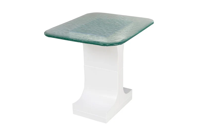 Casa Padrino Luxus Beistelltisch Cremeweiß 50 x 40 x H. 46 cm - Handgefertigter Keramik Beistelltisch mit Platte aus strukturiertem Klarglas - Luxus Möbel