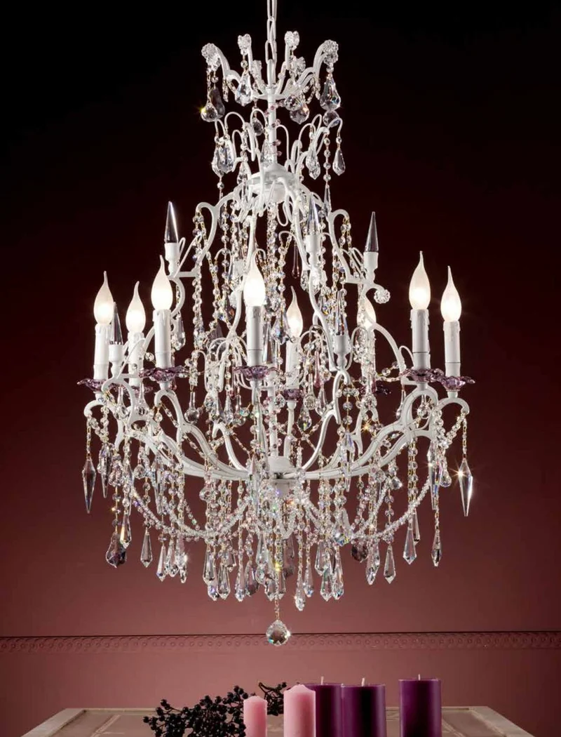 Casa Padrino Barock Kronleuchter Weiß Matt Ø 70 x H. 110 cm 8-flammig - Handgefertigte Leuchte aus Italien - Barock Leuchten