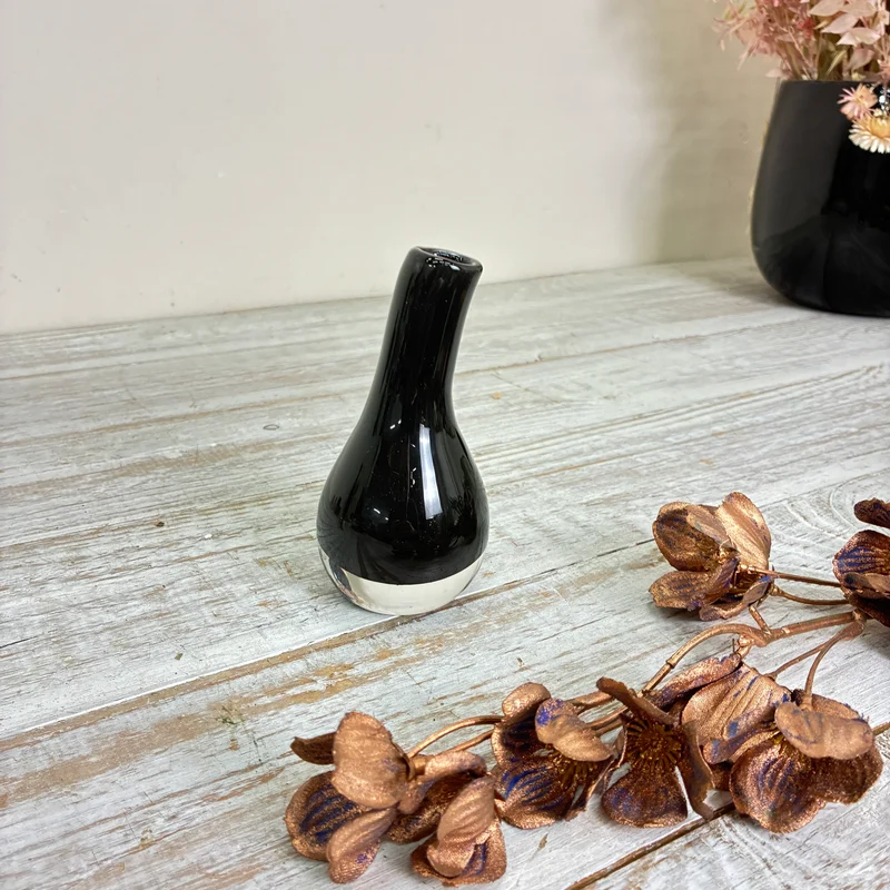 Kleine Glasvase Tropfenvase Flaschenform Rauchglas Schwarz Vase Gebraucht