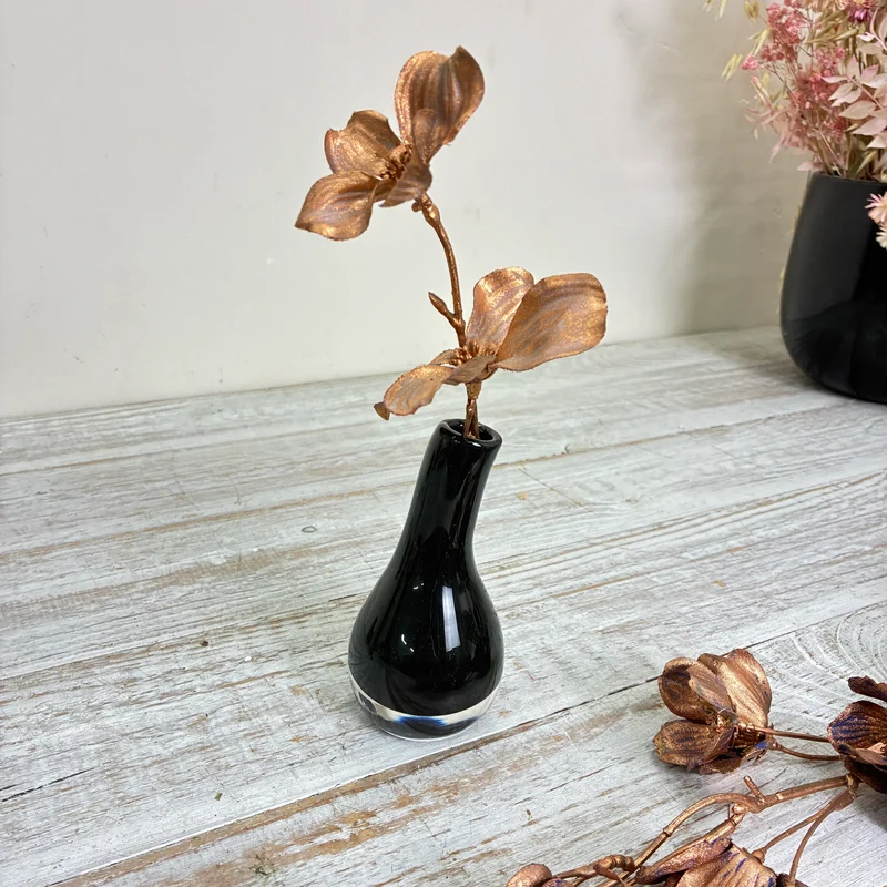 Kleine Glasvase Tropfenvase Flaschenform Rauchglas Schwarz Vase Gebraucht