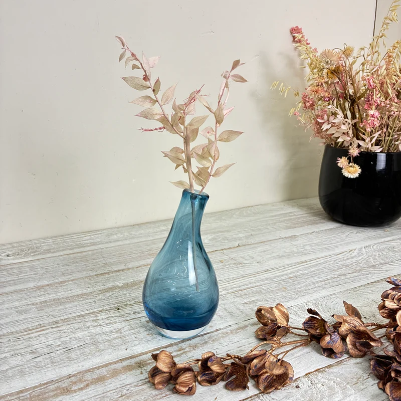 Glasvase Tropfenvase Flaschenform Rauchglas Blau Vase Gebraucht