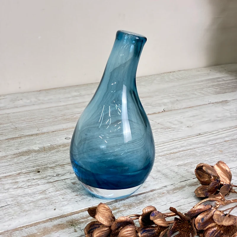 Glasvase Tropfenvase Flaschenform Rauchglas Blau Vase Gebraucht