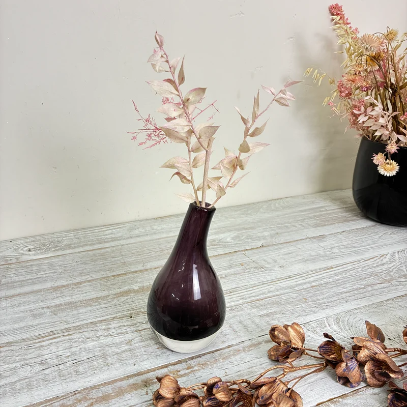 Glasvase Tropfenvase Flaschenform Rauchglas Violett Vase Gebraucht