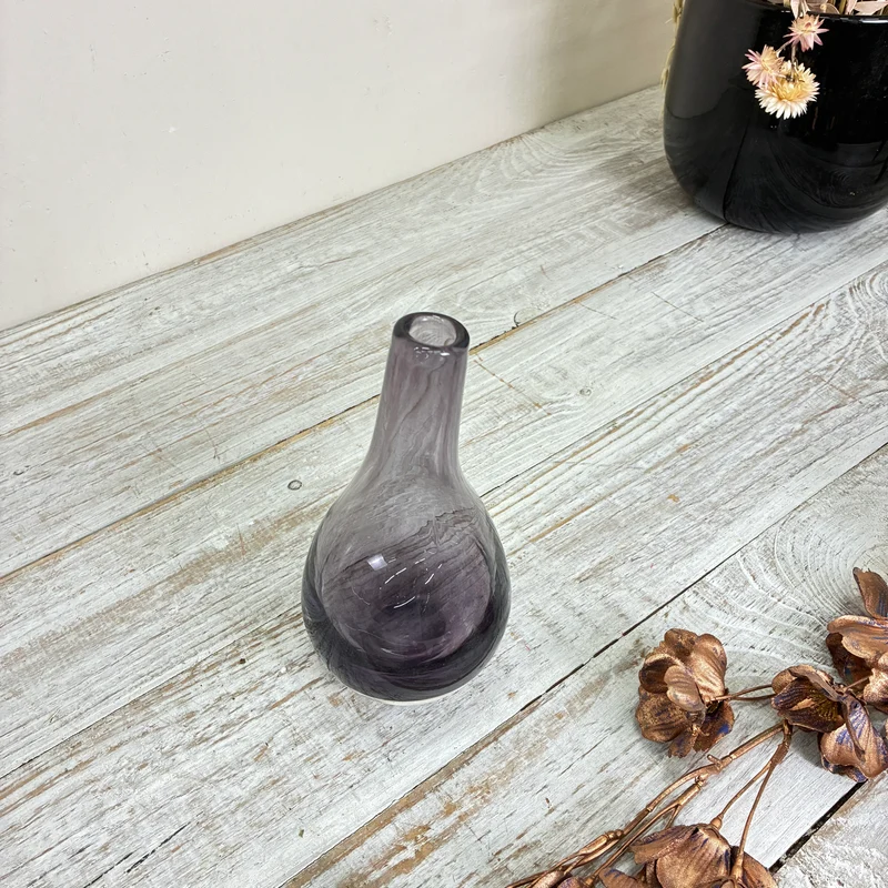 Glasvase Tropfenvase Flaschenform Rauchglas Violett Vase Gebraucht