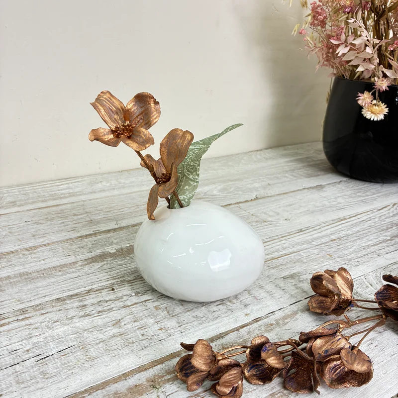 Kleine Keramikvase Mini Kugelvase Blumenvase Weiß Vase Gebraucht