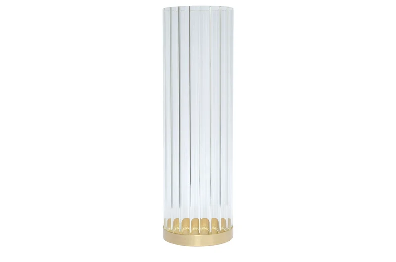 Casa Padrino Luxus Kerzenhalter Gold Ø 10 x H. 30-33 cm - Kerzenhalter aus massivem gebürstetem Messing mit Glaszylinder - Luxus Deko Accessoires