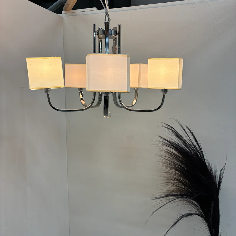 Kronleuchter Luster Hängelampe Deckenlampe Chrom Stoffschirm Lampe Gebraucht