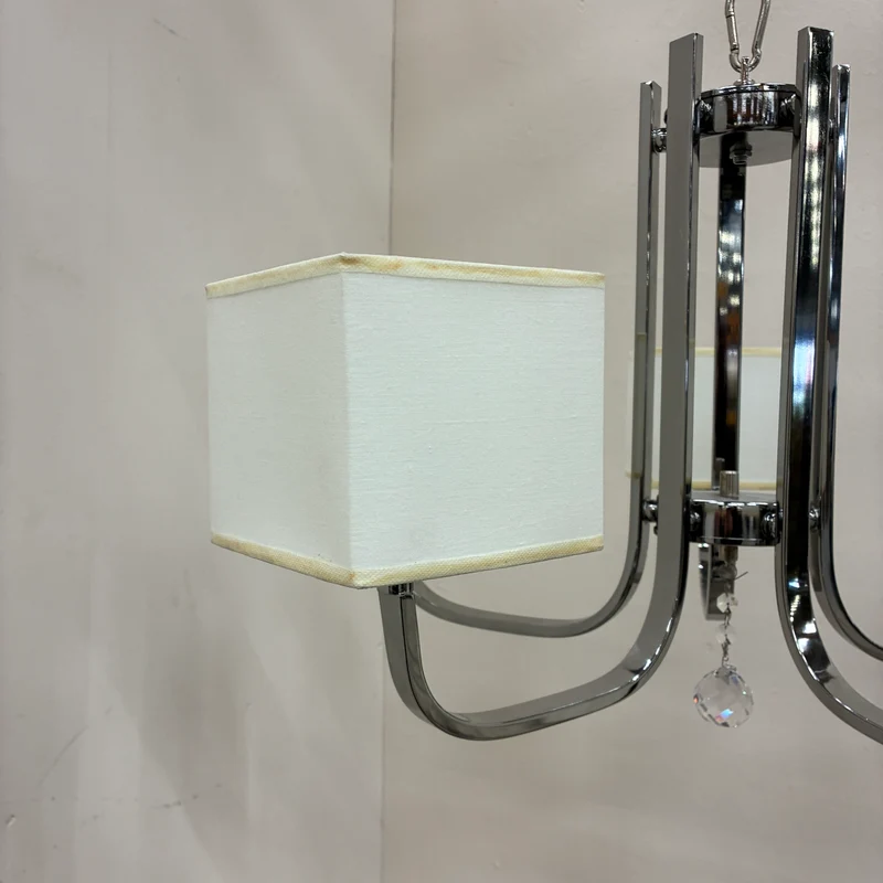 Kronleuchter Luster Hängelampe Deckenlampe Chrom Stoffschirm Lampe Gebraucht