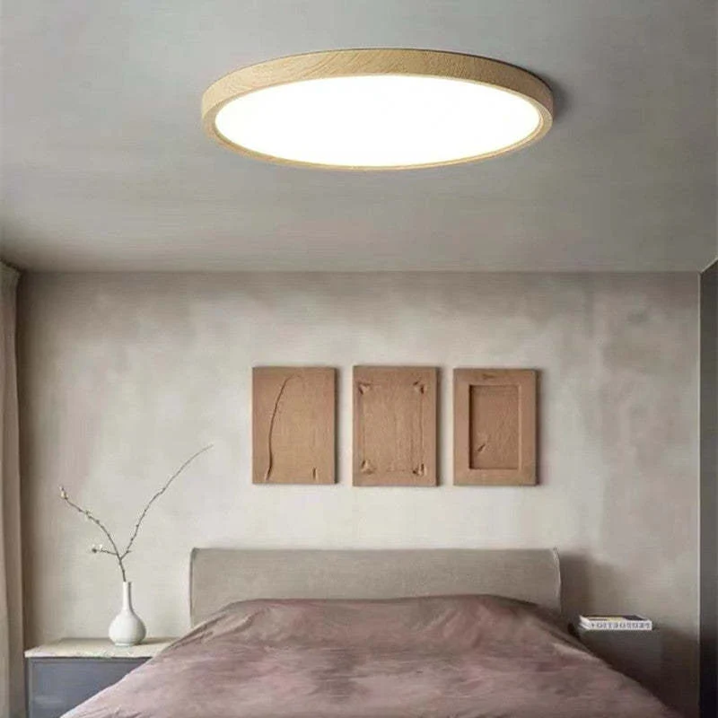 Houten Plafondlamp Rond LED Dimbaar Modern Design Scandinavisch voor Woonkamer Slaapkamer Studeerkamer | Sansoti