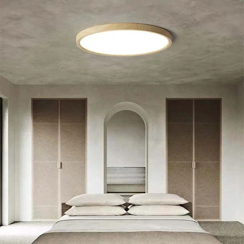 Houten Plafondlamp Rond LED Dimbaar Modern Design Scandinavisch voor Woonkamer Slaapkamer Studeerkamer | Sansoti