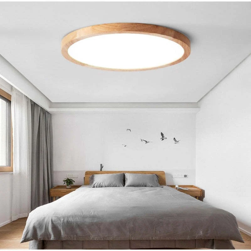 Houten Plafondlamp Rond LED Dimbaar Modern Design Scandinavisch voor Woonkamer Slaapkamer Studeerkamer | Sansoti