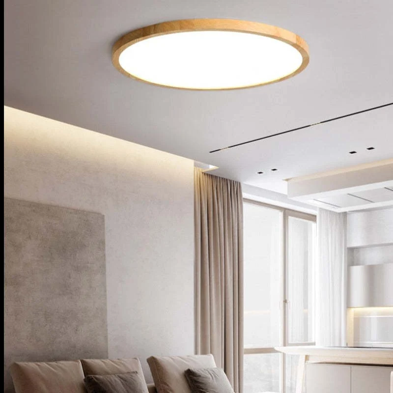 Houten Plafondlamp Rond LED Dimbaar Modern Design Scandinavisch voor Woonkamer Slaapkamer Studeerkamer | Sansoti