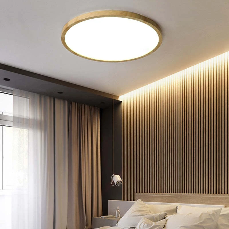 Houten Plafondlamp Rond LED Dimbaar Modern Design Scandinavisch voor Woonkamer Slaapkamer Studeerkamer | Sansoti