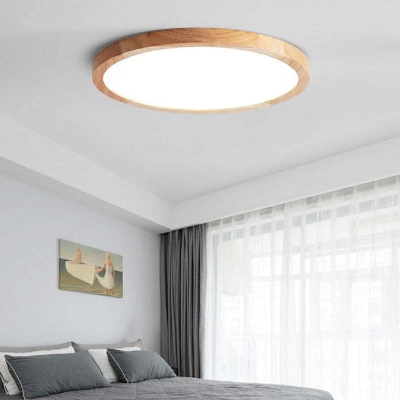 Houten Plafondlamp Rond LED Dimbaar Modern Design Scandinavisch voor Woonkamer Slaapkamer Studeerkamer | Sansoti