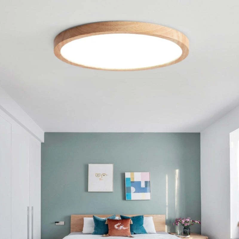 Houten Plafondlamp Rond LED Dimbaar Modern Design Scandinavisch voor Woonkamer Slaapkamer Studeerkamer | Sansoti
