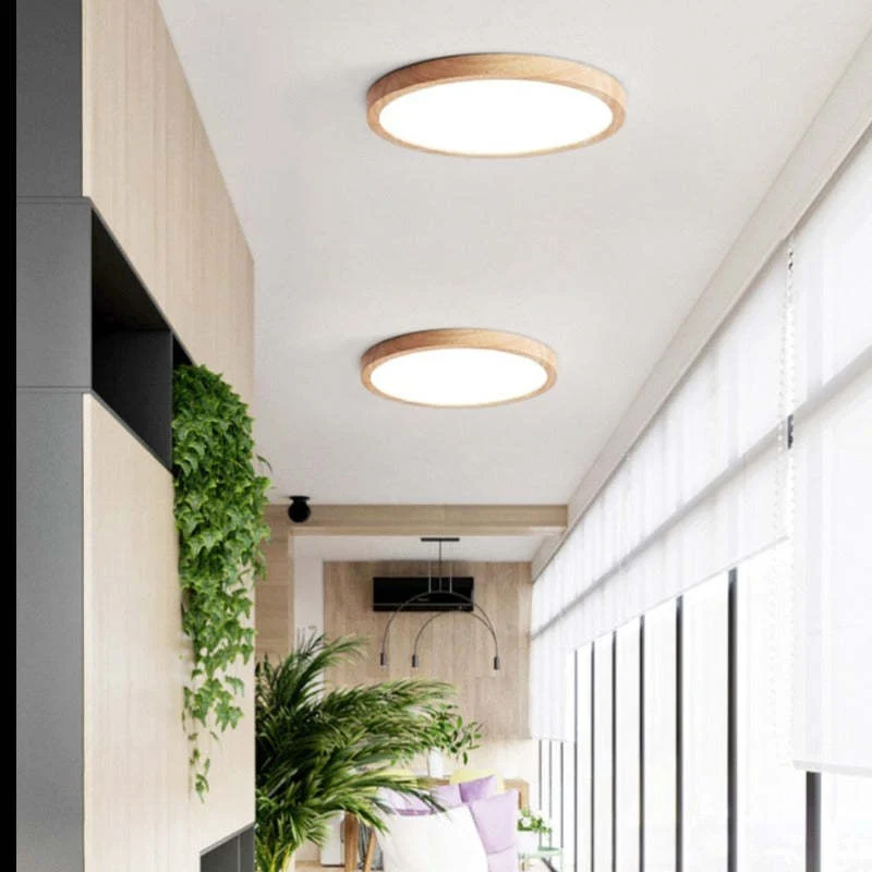 Houten Plafondlamp Rond LED Dimbaar Modern Design Scandinavisch voor Woonkamer Slaapkamer Studeerkamer | Sansoti