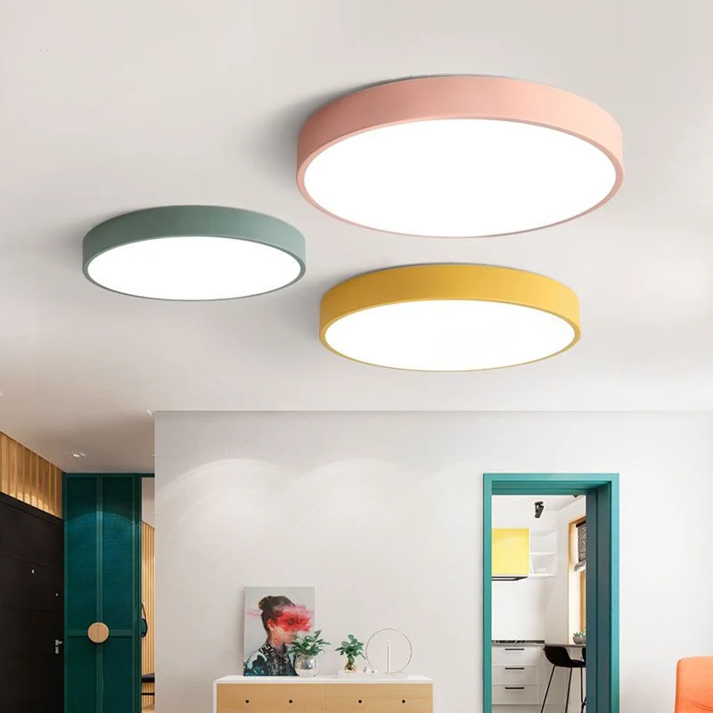 Ronde LED Plafondlamp Metaal Acryl Geel Blauw Groen Roze Grijs Woonkamer Slaapkamer Kinderkamer Modern | Sansoti