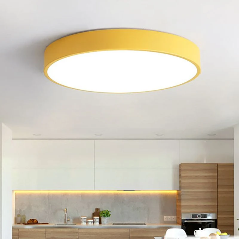 Ronde LED Plafondlamp Metaal Acryl Geel Blauw Groen Roze Grijs Woonkamer Slaapkamer Kinderkamer Modern | Sansoti