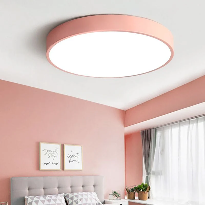 Ronde LED Plafondlamp Metaal Acryl Geel Blauw Groen Roze Grijs Woonkamer Slaapkamer Kinderkamer Modern | Sansoti