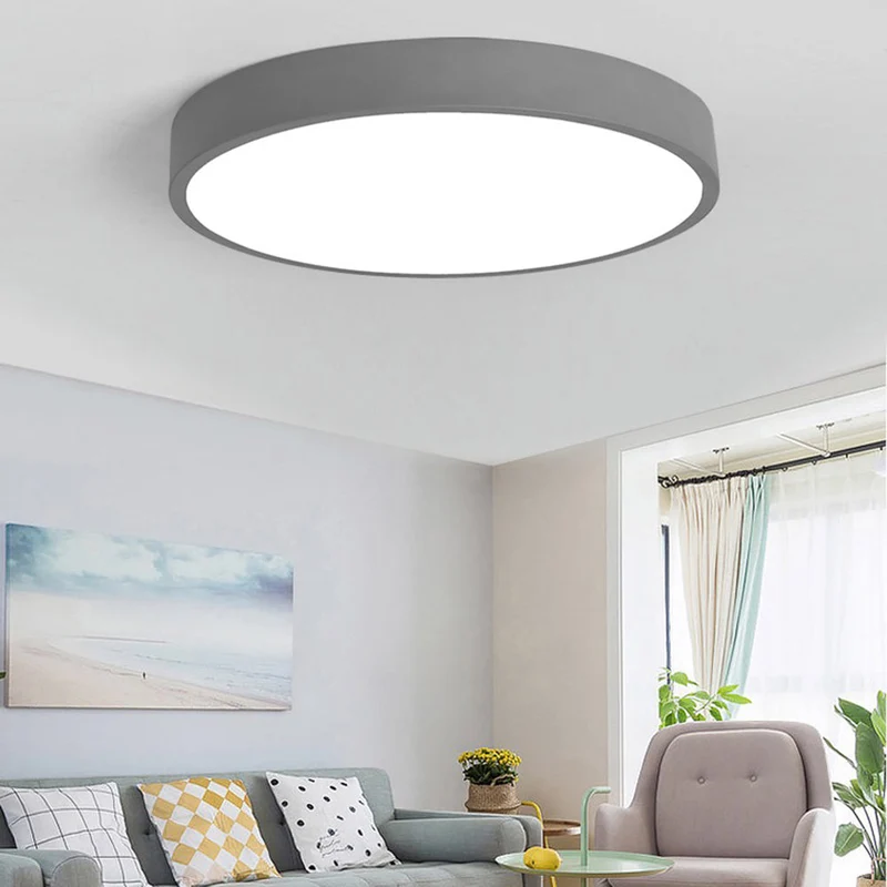 Ronde LED Plafondlamp Metaal Acryl Geel Blauw Groen Roze Grijs Woonkamer Slaapkamer Kinderkamer Modern | Sansoti