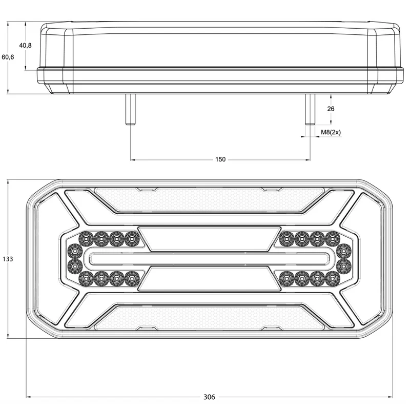 WAS W185DD S2 Großes rechteckiges Neon-Anhängerlicht mit dynamischem Blinker / 12"