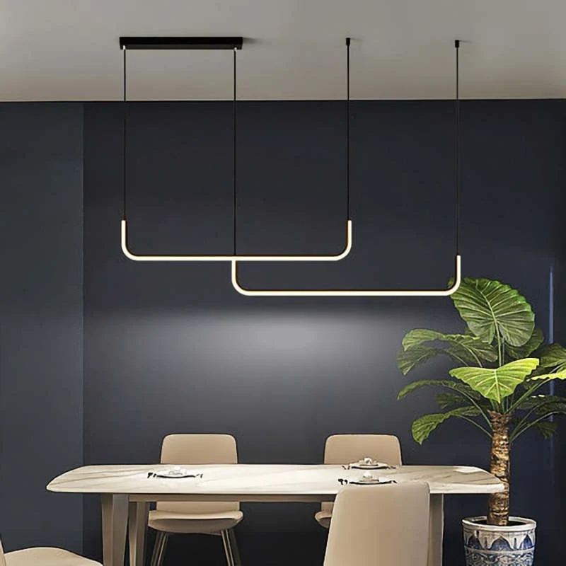 Hanglampen LED Dubbel Frame Lineair Modern Zwart Goud Eetkamer Woonkamer Design Verlichting Sfeervol | Sansoti