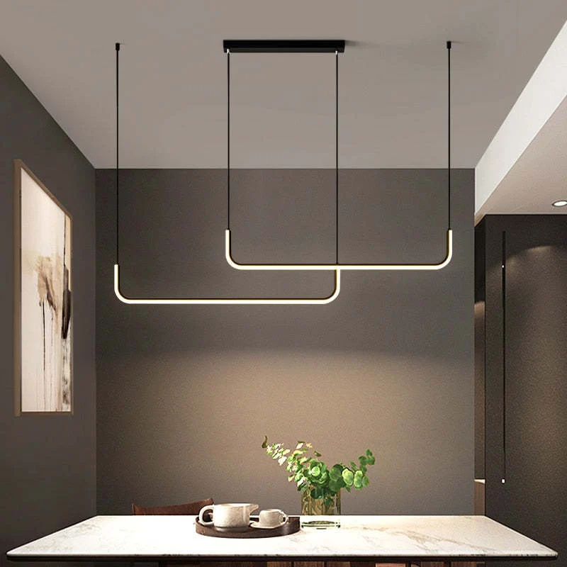 Hanglampen LED Dubbel Frame Lineair Modern Zwart Goud Eetkamer Woonkamer Design Verlichting Sfeervol | Sansoti