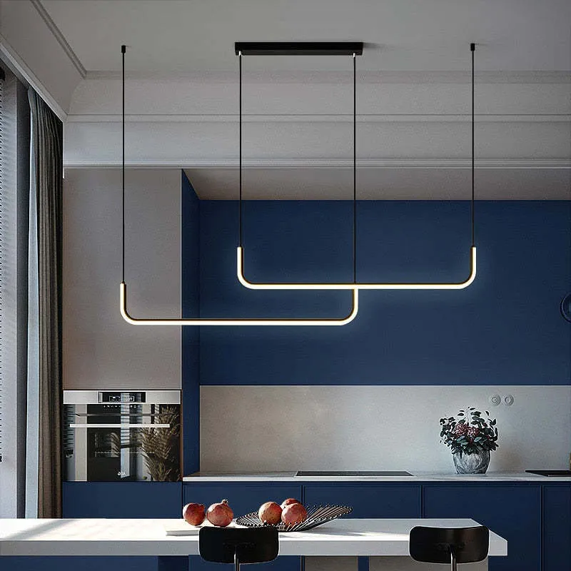 Hanglampen LED Dubbel Frame Lineair Modern Zwart Goud Eetkamer Woonkamer Design Verlichting Sfeervol | Sansoti