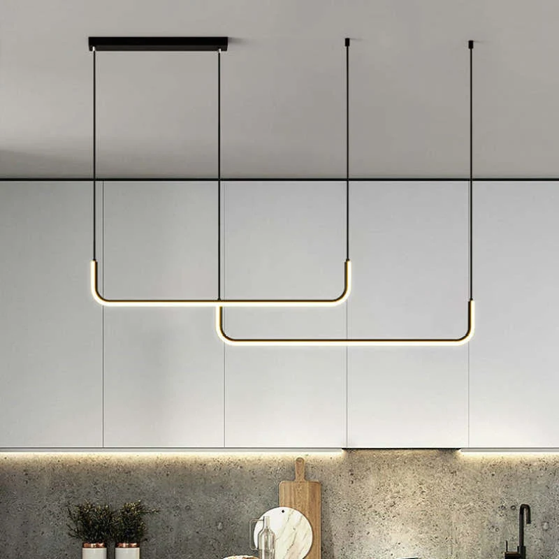 Hanglampen LED Dubbel Frame Lineair Modern Zwart Goud Eetkamer Woonkamer Design Verlichting Sfeervol | Sansoti
