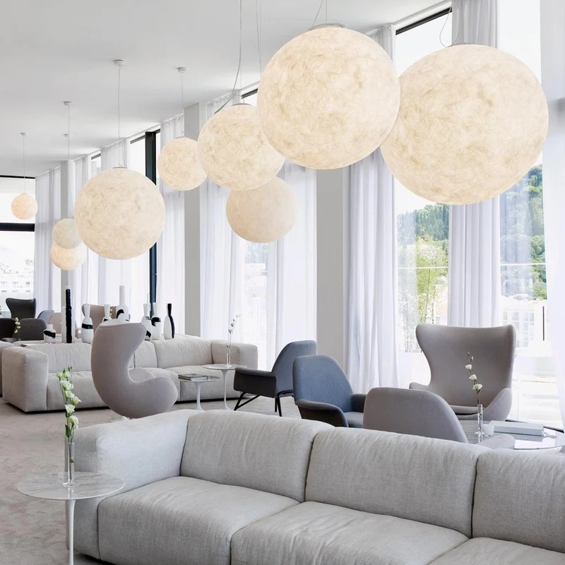 Hangende Maanlamp Bolvormig Wit Design Verstelbaar 25-100cm Sfeerverlichting Modern Interieur Woonkamer | Sansoti