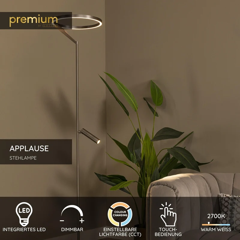 LED-Stehleuchte Applause mit CCT und Touchdimmer