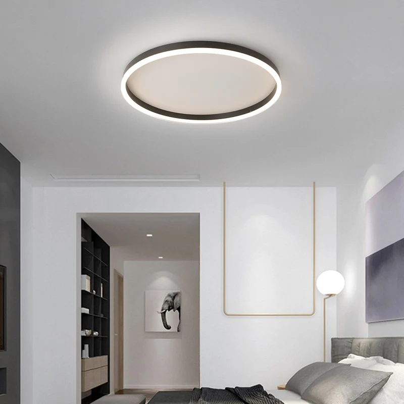 Moderne Ringvormige LED Plafondlamp Zwart Metaal Design Woonkamer Slaapkamer Dimbaar Lichttemperatuur | Sansoti