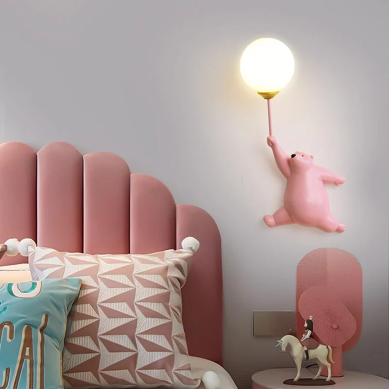 Wandlamp Berenvorm met LED Ballon Acryl Wit Blauw Roze voor Kinderkamer Slaapkamer Babykamer Leeslamp | Sansoti
