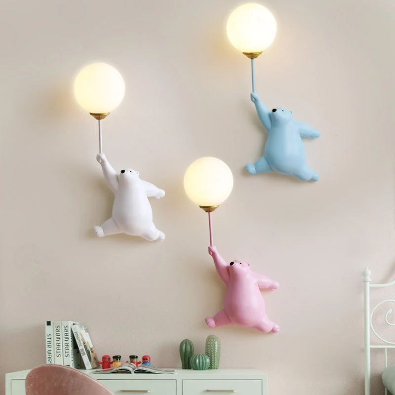 Wandlamp Berenvorm met LED Ballon Acryl Wit Blauw Roze voor Kinderkamer Slaapkamer Babykamer Leeslamp | Sansoti