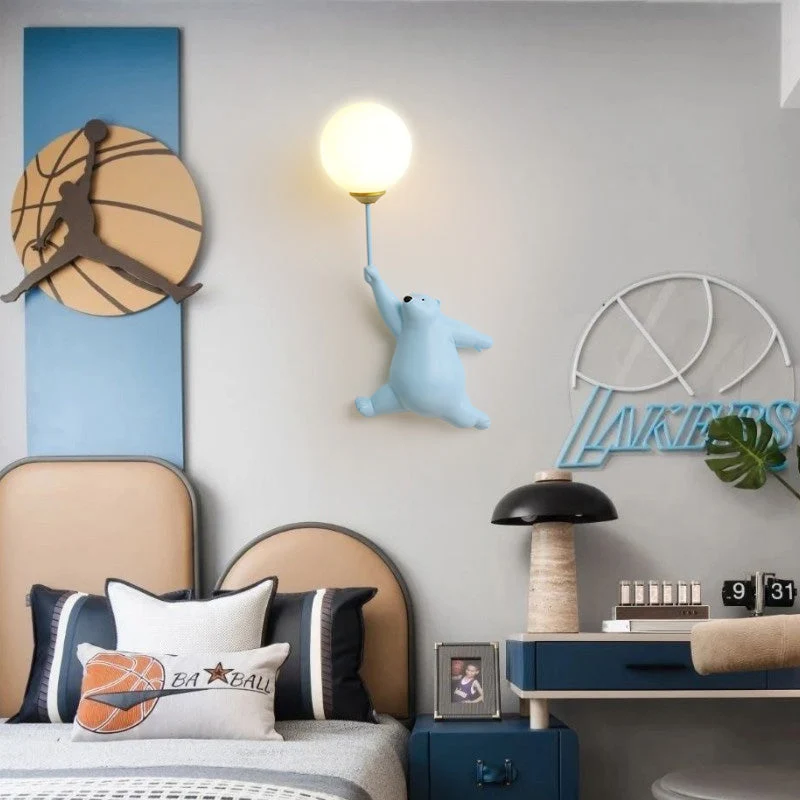 Wandlamp Berenvorm met LED Ballon Acryl Wit Blauw Roze voor Kinderkamer Slaapkamer Babykamer Leeslamp | Sansoti