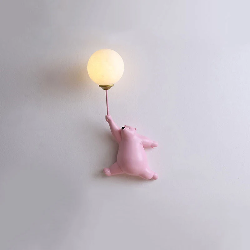 Wandlamp Berenvorm met LED Ballon Acryl Wit Blauw Roze voor Kinderkamer Slaapkamer Babykamer Leeslamp | Sansoti