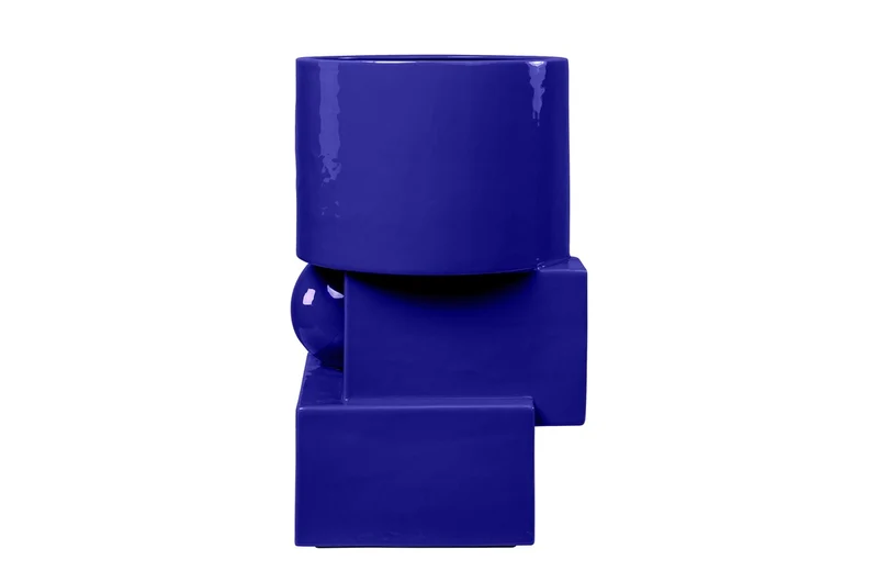 Casa Padrino Luxus Pflanzgefäß Blau 28 x 25 x H. 43,5 cm - Hohes Steingut Pflanzgefäß im Cobalt Blue Finish - Luxus Deko Accessoires