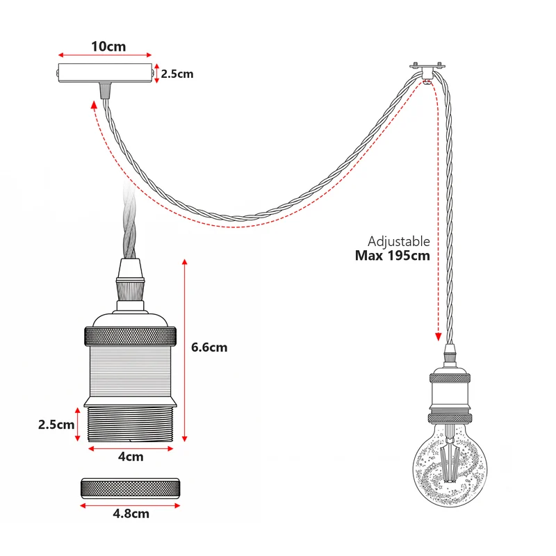Industrielle Minimalistische schwarze Pendelleuchte mit E27-Glühbirne und kabel~3640