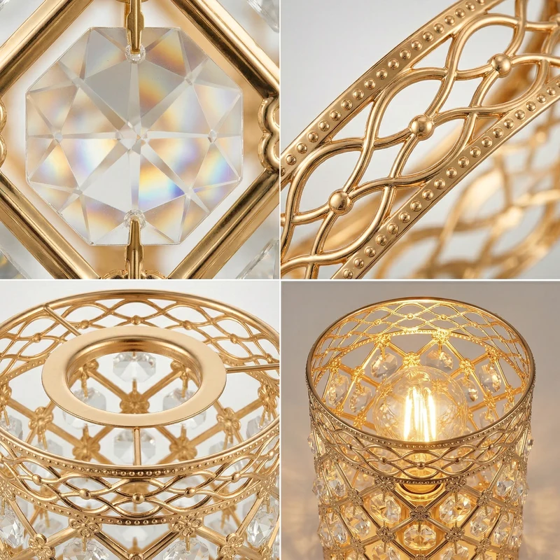 Ersatz-Kristalllampenschirm E27 Gold | Vintage deco kafig Lampenschirm~3639