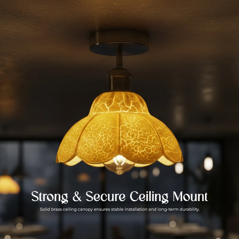 Vintage-Deckenleuchte–satiniertes Nickel und Crackle-Glas,E27~3660