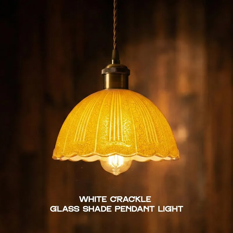 Retro Pendelleuchte Krakelee Glas Gewellt Klar E27 ~3607